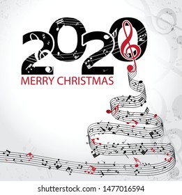 Musical Happy New Year background with notes 2020