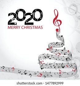 Musical Happy New Year background with notes 2020