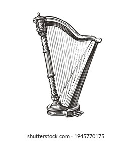 Musical Harp Hand Drawn Sketch Music Stock Vector (Royalty Free ...