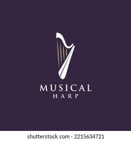 musical harp instrument logo. classic harp musically logo vector illustration design