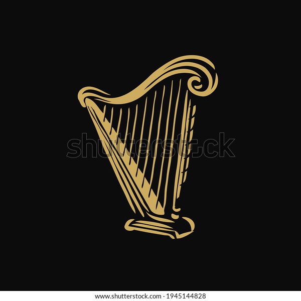 Musical harp, lyre symbol. Classical music\
logo vector\
illustration