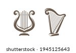 Musical harp, lyre symbol or logo. Classical music concept vector illustration