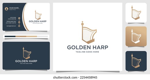 Musical harp, lyre symbol or logo. Classical music concept vector and business card illustration.