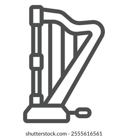 Musical harp with pedal line icon, music instruments concept. Vector graphics. Lyra strings sign on white background, outline style icon for mobile or web design