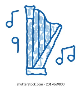 musical harp sketch icon vector. Hand drawn blue doodle line art musical harp sign. isolated symbol illustration