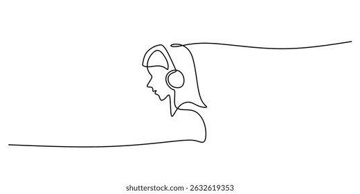 Musical headphones continuous one line design. Sound leisure music icon design. Modern entertainment listen.