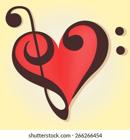 Musical heart in a bass and treble clef