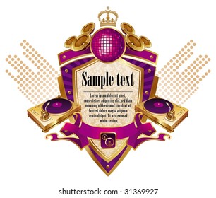 Musical heraldic shield with turntable