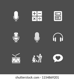 musical icon. 9 musical set with military drum musical instrument, audio, sings and music vector icons for web and mobile app