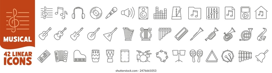 Musical icon. Musical instrument icon. Musical icon. Linear style.