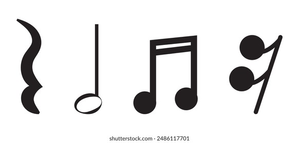 musical icon on white background, Music notes, song, melody or tune flat vector icon, Tone music icon design. Note music icon in trendy flat style design. song icons set, Music notes icons set.