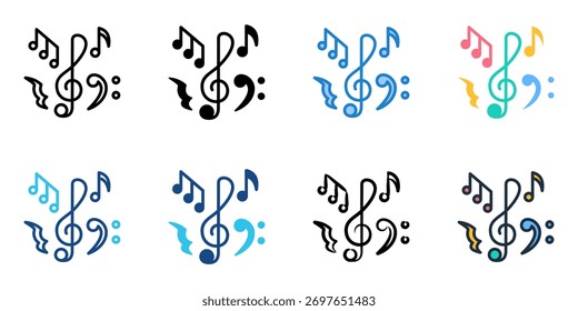 Musical icon set multiple style collection 
