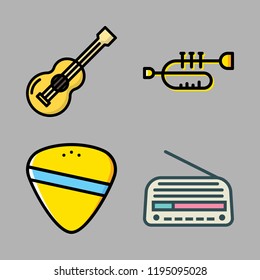 musical icon set. vector set about acoustic guitar, trumpet, guitar pick and radio icons set.
