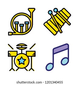 musical icon set. vector set about drum set, french horn, music and xylophone icons set.