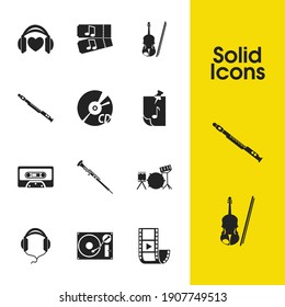 Musical icons set with cd, oboe and violin elements. Set of musical icons and clarinet concept. Editable vector elements for logo app UI design.