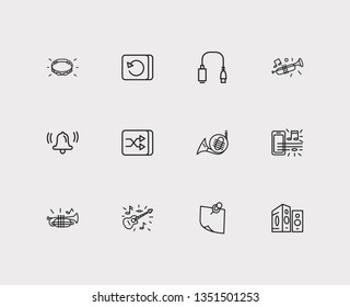 Musical icons set. Loudspeaker and musical icons with cornet, repeat button and guitar. Set of timbrel for web app logo UI design.