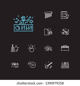 Musical icons set. Music player and musical icons with musical calendar, cello and sound wave. Set of vintage for web app logo UI design.
