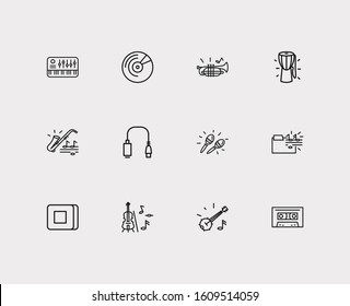 Musical Icons Set. Synthesizer And Musical Icons With Banjo, Maracas And Vinyl. Set Of Vintage For Web App Logo UI Design.