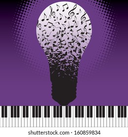 Musical ideas spring fourth from the keyboard in this vector background
