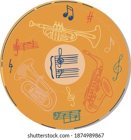 musical illustration with trumpet and saxophone