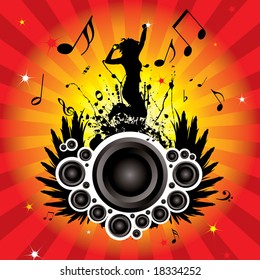 musical inspired image with radiating background and women