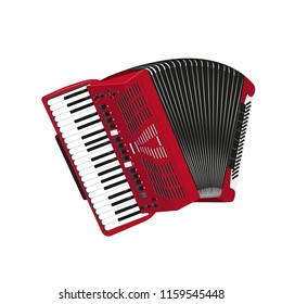 musical instrument accordion (button accord) red color isolated on white background