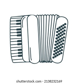 Musical instrument accordion doodle style isolated vector illustration. Outline drawing of musical equipment. Hand drawn instrument for music black icon