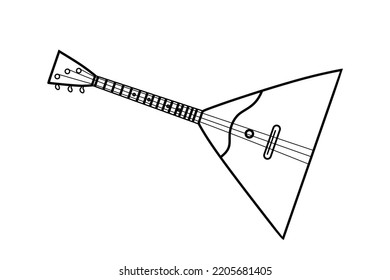 Musical instrument balalaika in linear style. Balalaika illustration isolated on white background. plucked string musical instrument with a triangular soundboard. hand drawing Balalaika, Vector illust