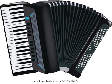 musical instrument black breath accordion on white background