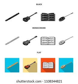 Musical instrument black, flat, monochrome icons in set collection for design. String and Wind instrument isometric vector symbol stock web illustration.