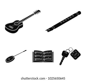 Musical instrument black icons in set collection for design. String and Wind instrument isometric vector symbol stock web illustration.