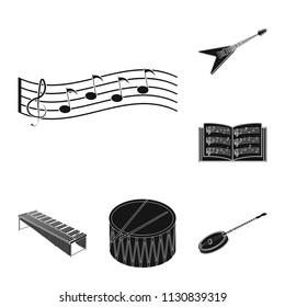 Musical instrument black icons in set collection for design. String and Wind instrument isometric vector symbol stock web illustration.