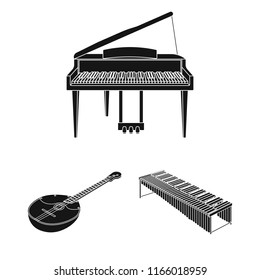 Musical instrument black icons in set collection for design. String and Wind instrument isometric vector symbol stock web illustration.
