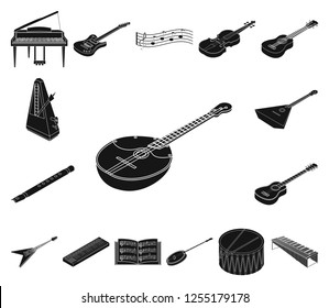 Musical instrument black icons in set collection for design. String and Wind instrument isometric vector symbol stock web illustration.
