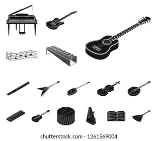 Musical instrument black icons in set collection for design. String and Wind instrument isometric vector symbol stock web illustration.