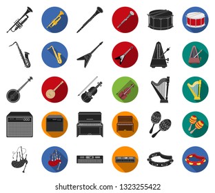 Musical instrument black,flat icons in set collection for design. String and Wind instrument vector symbol stock web illustration.