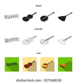 Musical instrument black,flat,outline icons in set collection for design. String and Wind instrument isometric vector symbol stock web illustration.