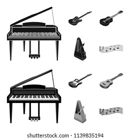 Musical instrument black,monochrom icons in set collection for design. String and Wind instrument isometric vector symbol stock web illustration.