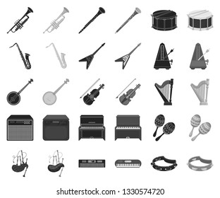 Musical instrument black,monochrome icons in set collection for design. String and Wind instrument vector symbol stock web illustration.