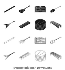 Musical instrument black,outline icons in set collection for design. String and Wind instrument isometric vector symbol stock web illustration.