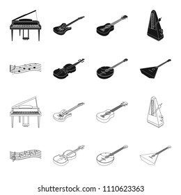 Musical instrument black,outline icons in set collection for design. String and Wind instrument isometric vector symbol stock web illustration.