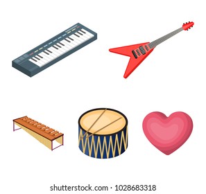 Musical instrument cartoon icons in set collection for design. String and Wind instrument isometric vector symbol stock web illustration.