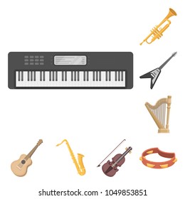 Musical instrument cartoon icons in set collection for design. String and Wind instrument vector symbol stock web illustration.