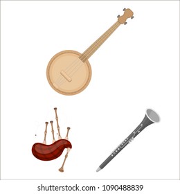 Musical instrument cartoon icons in set collection for design. String and Wind instrument vector symbol stock web illustration.