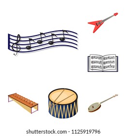 Musical instrument cartoon icons in set collection for design. String and Wind instrument isometric vector symbol stock web illustration.