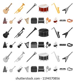 Musical instrument cartoon icons in set collection for design. String and Wind instrument vector symbol stock web illustration.