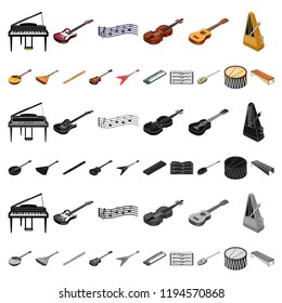 Musical instrument cartoon icons in set collection for design. String and Wind instrument isometric vector symbol stock web illustration.