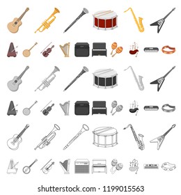 Musical instrument cartoon icons in set collection for design. String and Wind instrument vector symbol stock web illustration.