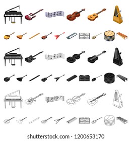 Musical instrument cartoon icons in set collection for design. String and Wind instrument isometric vector symbol stock web illustration.