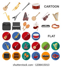 Musical instrument cartoon icons in set collection for design. String and Wind instrument vector symbol stock web illustration.